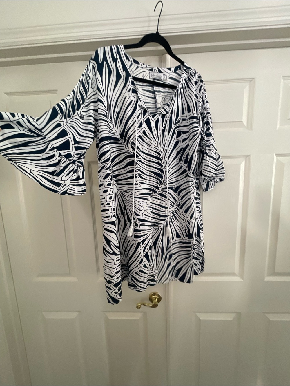 Tybee Island -Leaf-Print Bell Sleeve Tunic Top or beach coverup
